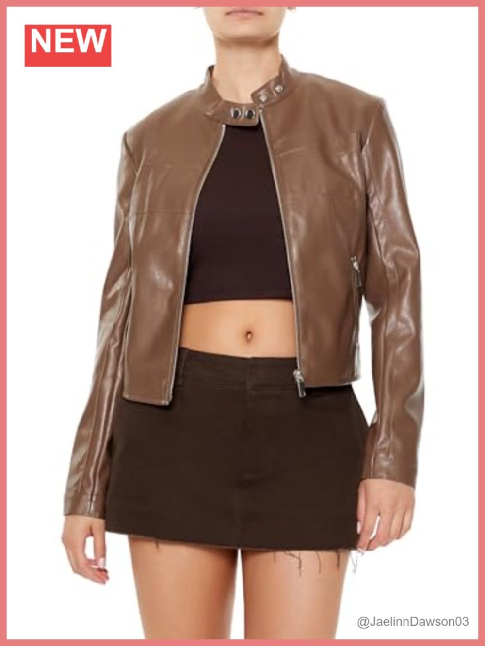 Faux Leather Moto Jacket Zip-Up Button Front Long Sleeve